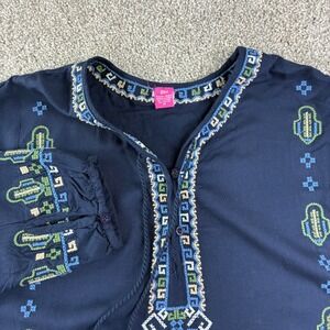 Raj Womens Navy Blue Embroidered Boho Tunic Dress Long Sleeve Tassel Size M Folk